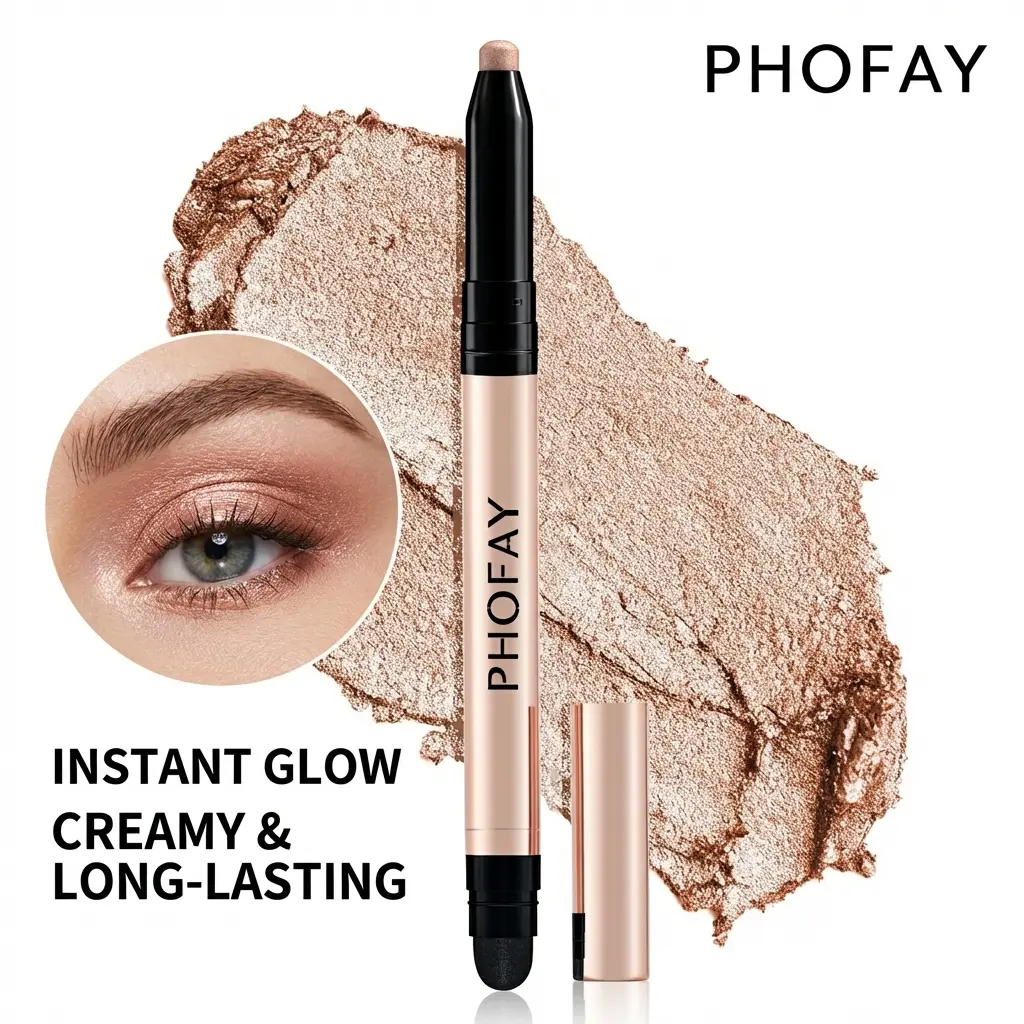 PHOFAY Pearlescent Eyeshadow Stick | 12 Shades | Waterproof Cream-to-Powder Texture | Easy to Apply & Blend | Long-Lasting, High-Shine Makeup Nourishing Compact Cosmetic Gentle Shimmer