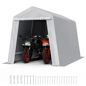 VEVOR Outdoor Storage Shed, 7 x 12 ft Portable Storage Tent with Roll-up Door, Waterproof Canopy Shed Shelter, Heavy Duty Frame, Patio Garage Carport for Motorcycle, Lawn Mower, Bike, Grey