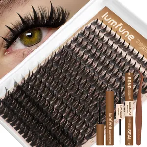 Lumfune Spike Lash Clusters Kit Eyelash Clusters with 10-18mm Manga Fairy Individual Lashes Wispy Volume Cluster Eyelash Extensions Bond & Seal and Remover Spiky D Curl Lash Extension Kit