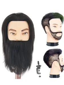 Human Body Model Head Real Hair Styling, Barber Training Mannequin Head with 100% Human Hair and Beard, Beauty Education Tool