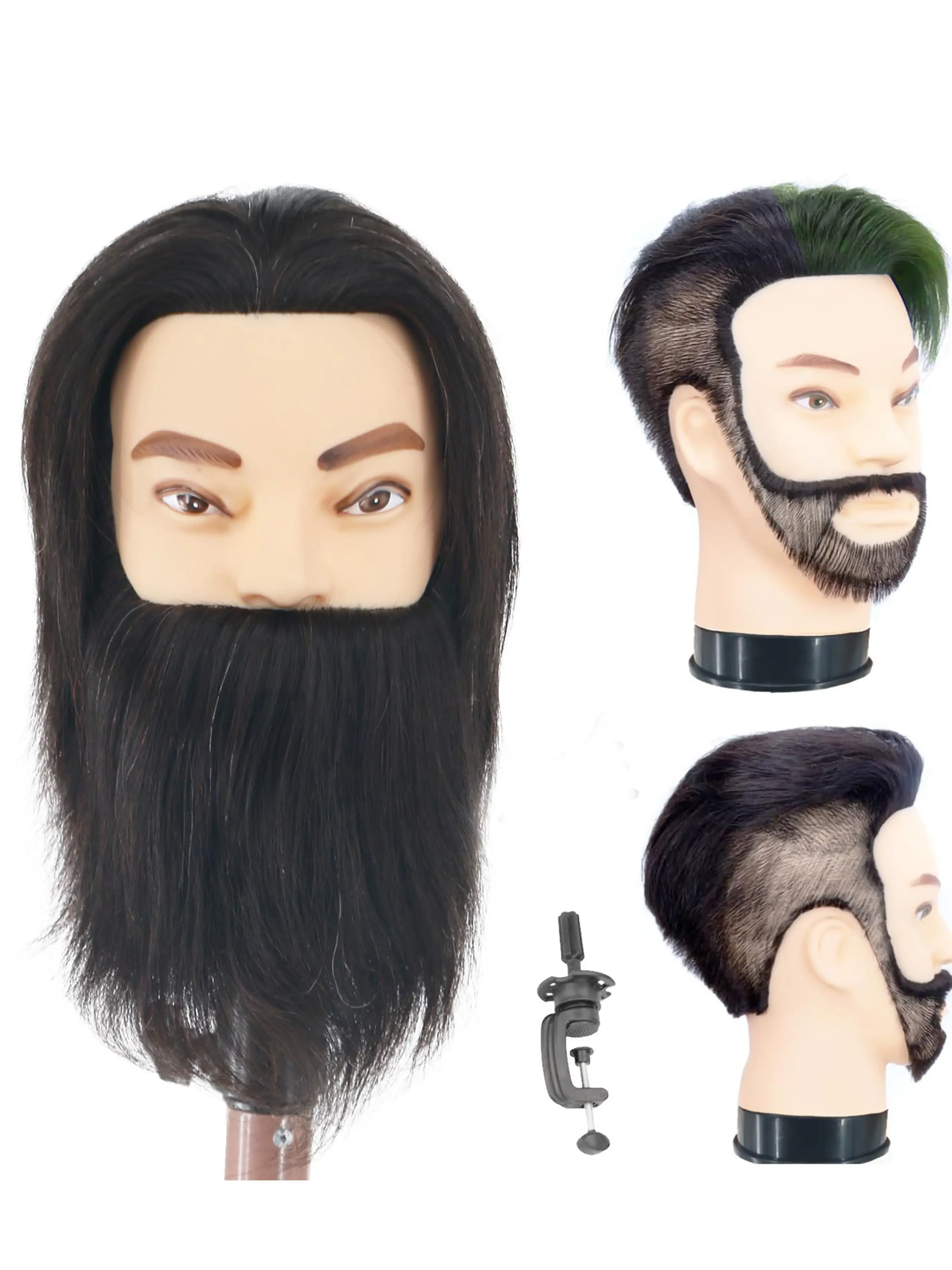 Human Body Model Head Real Hair Styling Haircutting, Barber Training Practice Mannequin Head with 100% Human Hair and Beard, Beauty Education Tool Versatile Use