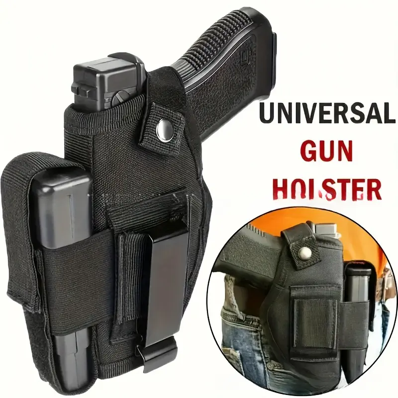 Nylon Concealed Carry Holster with Magazine Pouch, IWB OWB Belt Mount Gun Holder for 9mm Semi-Automatic Pistols with Thumb Break Snap for EDC & Self-Defense, Holsters
