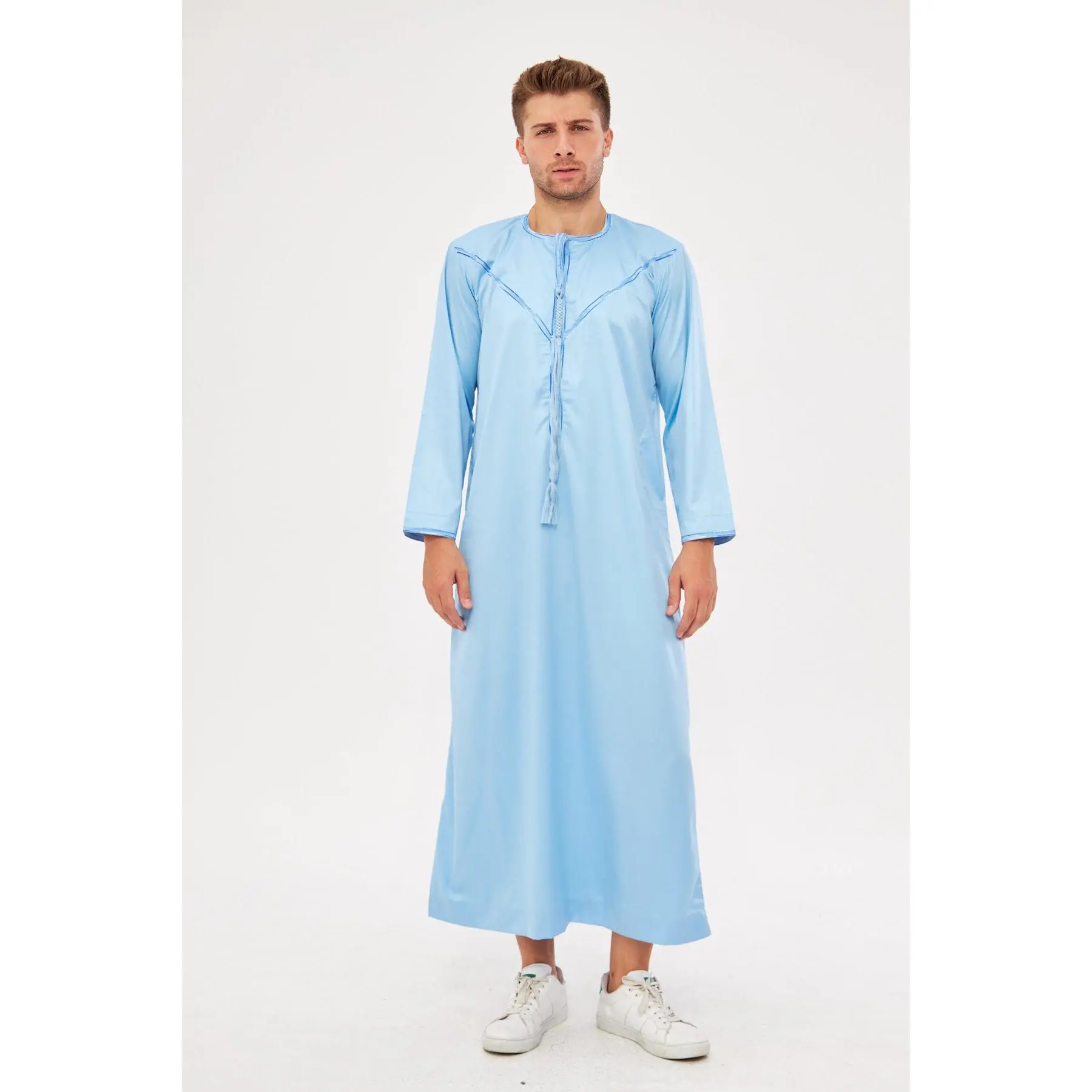 Saleh Omani Blue Print Thobe - Light Blue