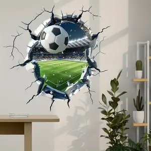 Football Match Wall Sticker, Broken Wall Effect Landscape Decal, Bedroom Living Room Sofa Background, Bathroom Toilet Decor