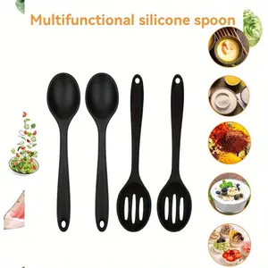 Heat Resistant Non Stick Silicone Kitchen Cooking Spoon Set, Kitchen Utensils Set, Soup Spoon, Slotted Spoon, Cooking Baking Mixing Spoon, Kitchen Utensils, Kitchen Supplies