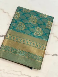 Kanjivaram Silk Saree – Blue, Green & Gold Elegance