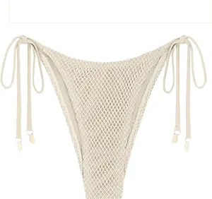 Bikini Bottoms for Women Fishnet Tie Side String Bathing Suit Bottoms Tanga High Cut Swimsuit Bottom
