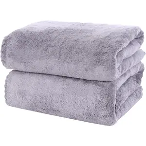 2 Pack Premium Bath Towel Set - Quick Drying Microfiber Coral Velvet Highly Absorbent Towels, Multipurpose Use for Bath Fitness, Bathroom, Shower, Sports, Yoga (Grey)