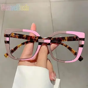 2026 Trendy Color-Block Full-Rim Square Glasses, Non-Prescription Fashion Eyewear for Women with Leopard Print Detailing, Chain Embellishment, Elegant Retro-Inspired Design, Ideal for Formal Occasions & Office, Accessories for Women