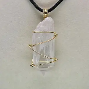 Lemurian Seed Quartz Crystal Necklace wired wrapped with gold plated copper