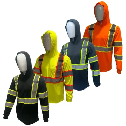 4 PACK SHIRT ST908 High Visibility Hoodie Long Sleeve Safety Shirt with hoodie Polyester Birdeye Mesh in various colors