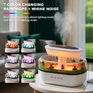Miniature Landscape Raindrop Humidifier with 7-Color Ambient Light & Essential Oil Diffuser Simulates Raindrop White Noise for Sleep Relaxation Office Home Use ultrasonic  cool  mist fireplace flame diffuser ideal holiday gift cannon  balls jellyfish  aro
