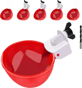 Chicken Waterer Cups, 6 Packs Large Chicken Watering Cups, Automatic Chicken Water Cups, Tee Fittings Poultry Feeder Cups Suitable for Chicken, Duck, Goose, Turkey with Mounting Hole Opener