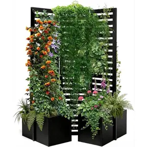 Garvee 3-in-1 Privacy Fence Screen with Planter Boxes, 51x70x31 Inch Outdoor Metal Room Divider & Garden Partition, Freestanding Backyard/Patio/Deck Privacy Screen with 4 Self-Watering Raised Garden Beds, Bl