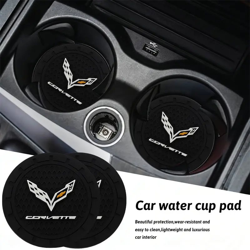 2Pcs Silicone Car Coaster Mat Water Cup Cushion Auto Anti Slip Pad Car Accessory Interior Decoration Accessories For Corvette C6 C7 Stingray 427 Grand Sport Z06 ZR 1