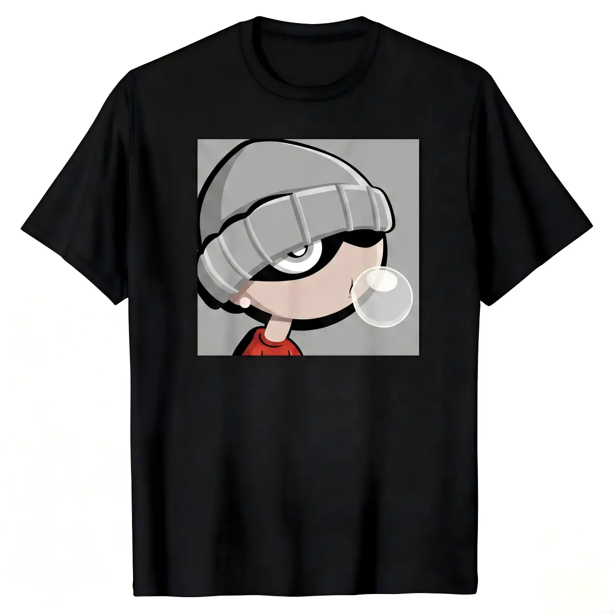 Retro Bubble Gum Kid T-Shirt, Summer Urban Streetwear Cartoon Tee, Casual Minimalist Edgy Outfit for Men Women