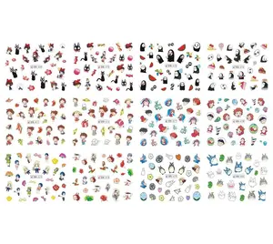 Cutics 12 Sheets/Lot Anime Theme Nail Cartoon Children Caricature Water Sticker Decal for Manicure Polish Square Glossy Finish
