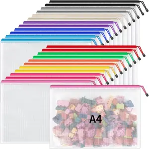 24 Colorful A4 Letter Size Waterproof Mesh Zipper Pouch Bags for School & Office Supplies Secure Protection Convenient Access Organizers