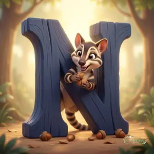 Alphabet Animals Wall Art | Soft Pastel Nursery Prints | N is for Numbat and Nuts