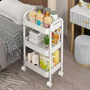Three-tier mobile storage cart with lockable swivel wheels — multifunctional storage cart for bathroom, kitchen, bedroom, and living room hat organizer