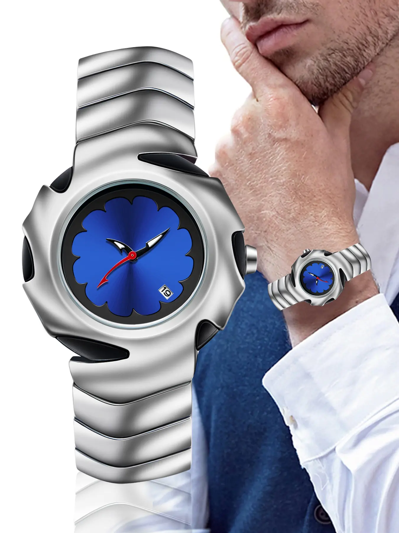 Men's Y2K Analog Quartz Watch, Creative Blade Design, Vintage Style, Casual Round Dial, Fashion Calendar, Waterproof, Unique Design, Retro Men's Wristwatch, Analog Watches, Quartz Analog Timepiece, Casual Trendy Wristwatch
