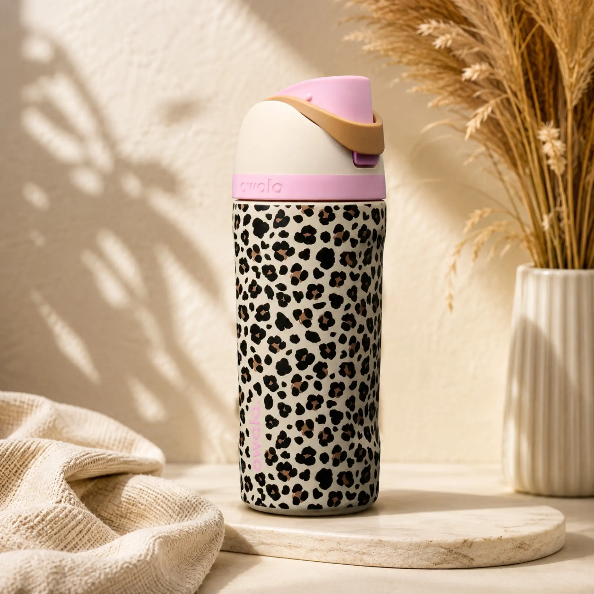 Owala FreeSip 16 oz Cheetah Water Bottle, Cute Leopard Print Insulated Bottle for School & Everyday Carry