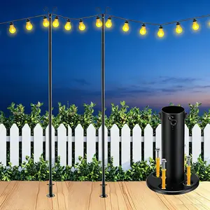 Heavy Duty String Light Poles 8 FT (2 Pack) - Outdoor Patio Deck Light Poles for Outside with Anchor Base and Mounting Bracket, Waterproof Garden Backyard Pole for Wedding Party Garden