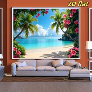 2D Polyester Party Banner, Tropical Island Beach Background Cloth, Summer Party, Hawaiian Theme, Pool Party, Beach Photography Setup