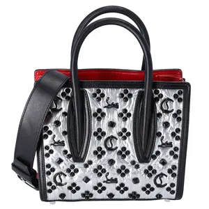 Pre-owned christian louboutin Nylon Shoulder Bags Paloma S Silver Logo Studded Mini Handbag Black Red Leather Nylon