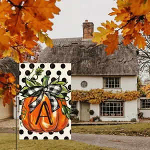 e Fall Monogram Letter A Garden Flag Polka Dot Pumpkin  Double Sided Outside, Small Burlap Family Last Name Initial Yard Decoration