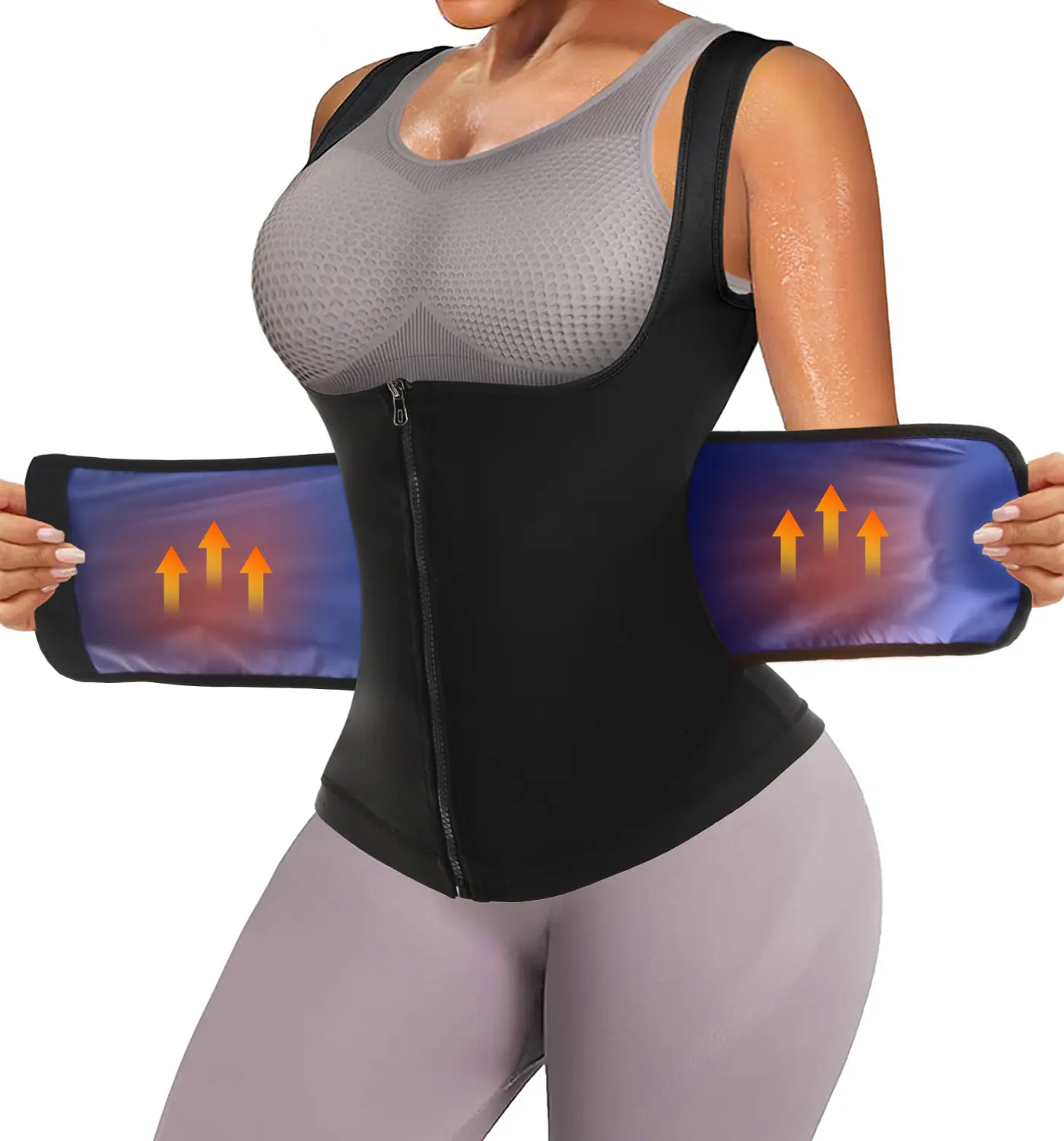 Women's Adjustable Zipper Spandex Compression Tank Top - Waist Trainer Shapewear with Tummy Control, Sweat Waist Trainer Sportswear for Gym Workout