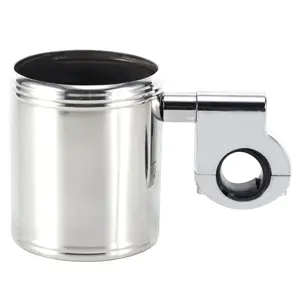 Motorcycle Handlebar Cup Holder, Chrome Motorcycle Handlebar Mount, Cup Drink Water Bottle Holder for Handlebar, Armrest, Roll Bar (Silver)