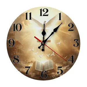 Christian Bible Cross Dove Wall Clock - Religious Faith Silent Non-Ticking 10/12Inch