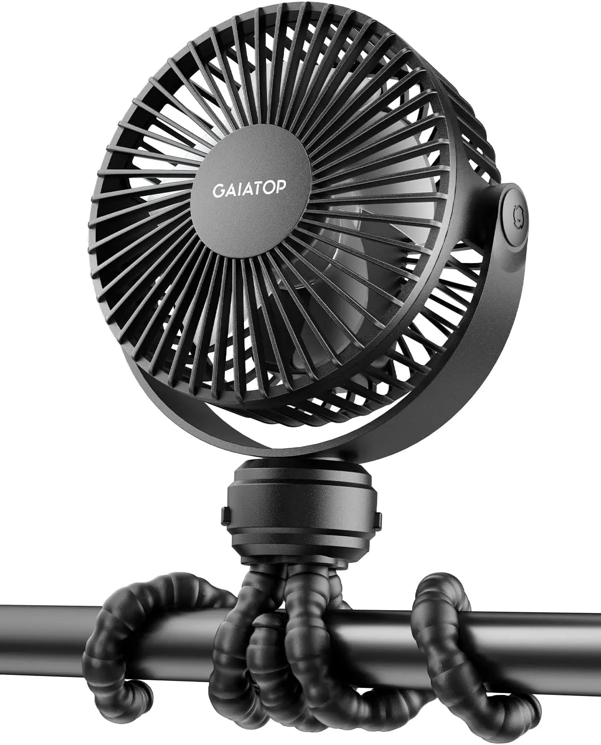 Gaiatop Mini Portable Stroller Fan, Small Clip on Fan 3 Speed Rechargeable | 360° Rotate Flexible Tripod, Battery Operated Detachable, Cooling for Car Seat Crib Treadmill Travel Black