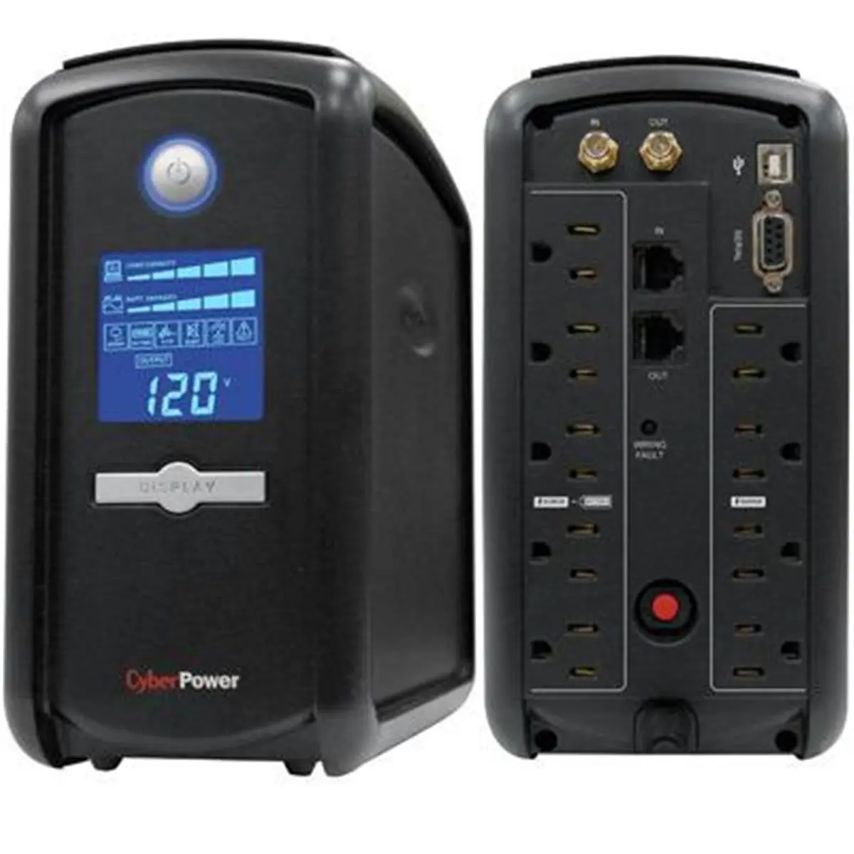 Cyberpower 1000VA Tower UPS for PC & PC Accessories - AVR, LCD Panel, 600W, 120Vac +/-5%, Surge Guard, GreenPower, 1 Maintenance-Free Battery, 5 Fail-Safe Outlets, 60Hz +/-3Hz, 90Vac-140Vac, 4.25"w x 8.75"h x 10.5"d