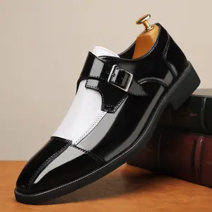 Large size men's retro color-blocking trendy vintage monk shoes with adjustable buckle strap, comfortable wear-resistant non-slip rubber sole, wear-resistant formal shoes, men's business shoes 32186