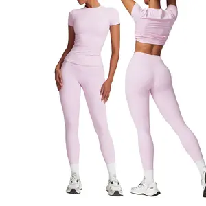 Women's Round Neck Tee & High Waist Leggings, Sport Breathable Quick Drying Tracksuit Set, Fit for Yoga GYM Workout & Running outfit