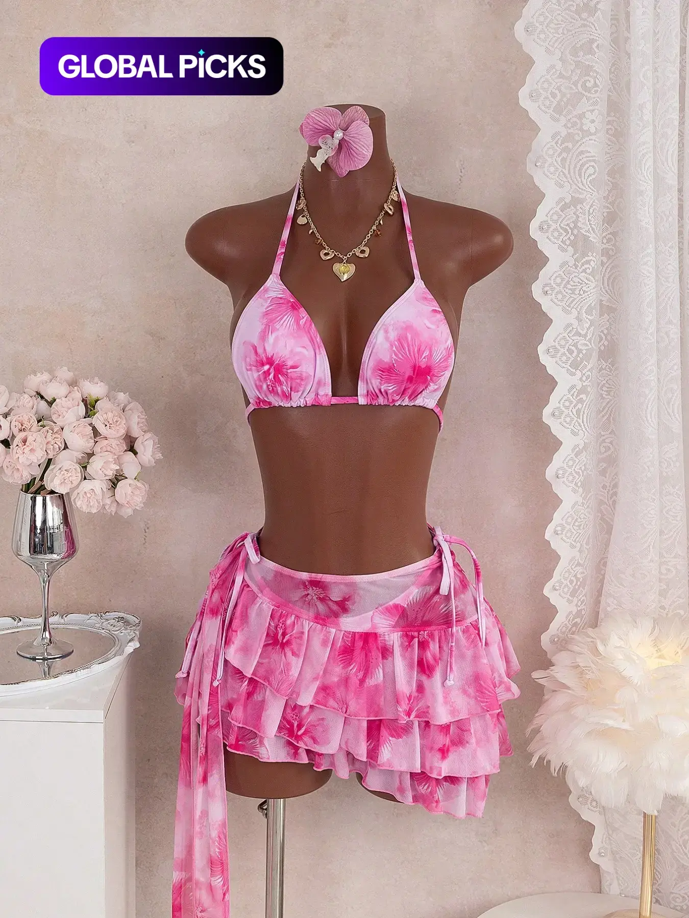Women's Fashion Three-Piece Swimsuit Set, Stylish Swimwear, Swimwear Sets, Floral Print Bikinis, Comfortable & Trendy Bathing Suit for Women, Perfect for Pool & Beach, Bikini Set, Summer Swimsuit Set, Floral Print Swimsuits, Swimsuit Style Bikini