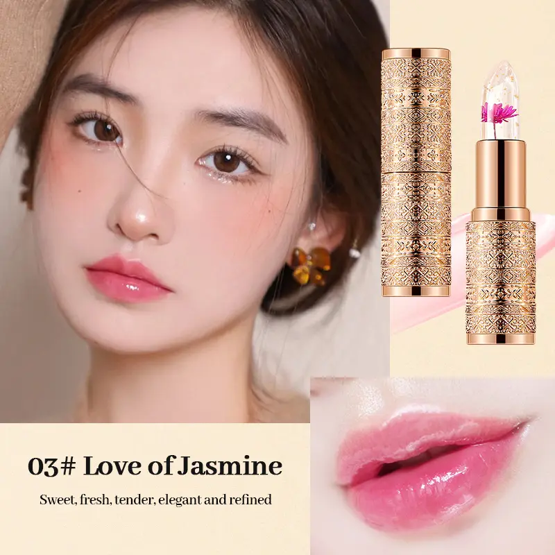 1-Pack Color Changing Crystal Flower Lipstick, Color-Changing Lipstick – Jelly Lip Balm with Real Flowers, Temperature-Activated Tint, Glossy Hydrate, Long-Lasting & Moisturizingfor Girls & Women, Valentines Day Gift