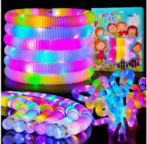 Light Up Pop Fidget Tubes Party Favors for Kids, 12 Pack Glow in The Dark Party Supplies Toddler Sensory Toys, Large Glow Sticks as Goodie Bag Stuffers and Birthday Party Pack Return Gifts for Kids