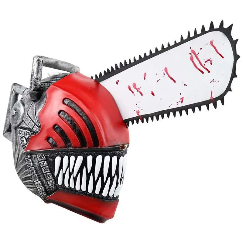 Chainsaw Man Latex Face Mask, Metallic Anime Horror Headgear for Adults, Scary 3D Contoured Costume Prop for Halloween & Cosplay, Party, Chainsaw Man Mask, Easter, Characters, 30X27cm, Accessories, Lightweight, Flexible Fit, Creative Masks