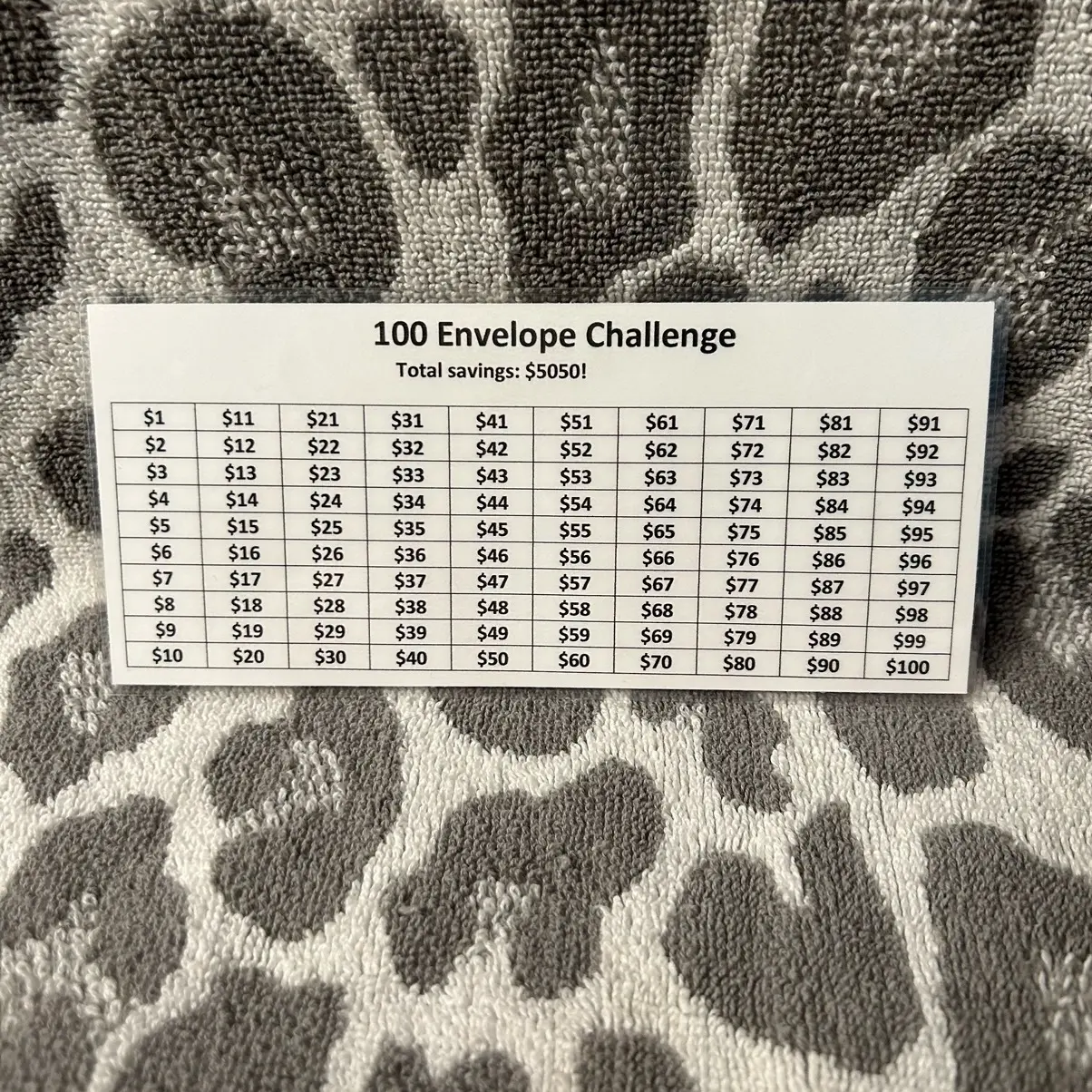 Laminated 100 Envelope Money Savings Challenge