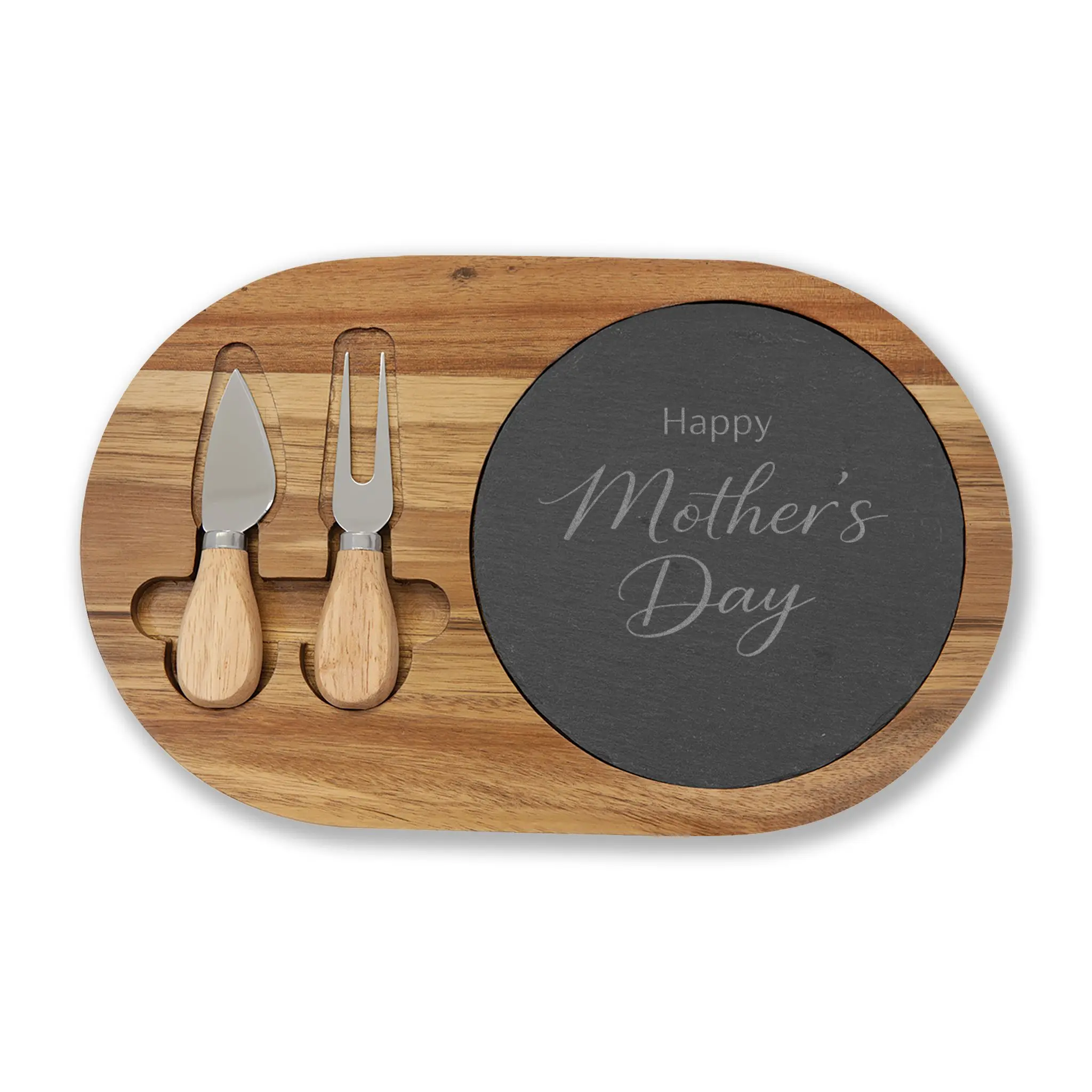 Happy Mother's Day engraved Charcuterie Board | cheese serving platter with slate inset