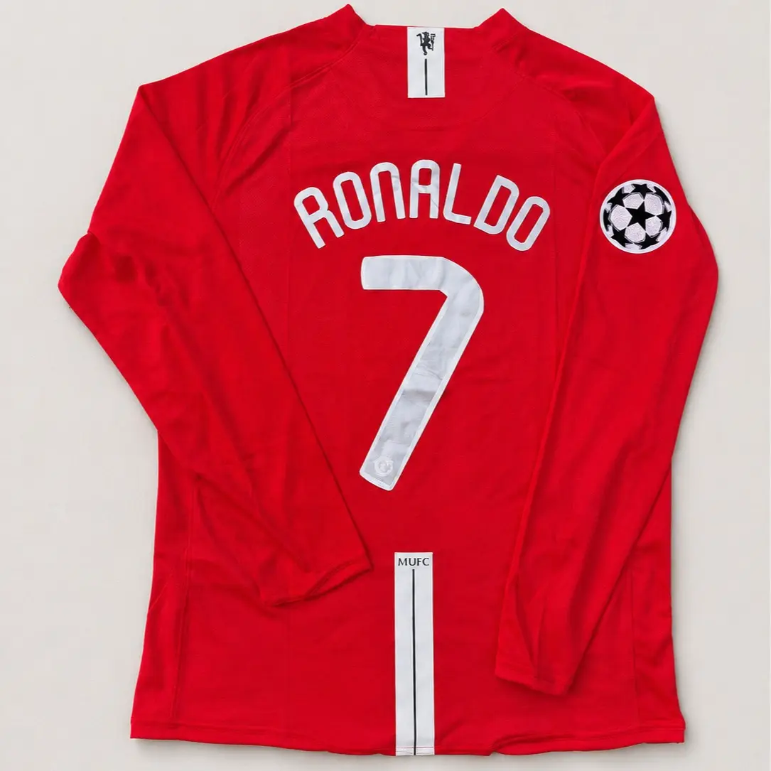 CR7 Retro Long Sleeve Jersey #7 - 2008 Red, All Size S-5XL, Breathable Game Day Sports Shirt, Short Sleeve, Quick-Dry Football Shirt, CR7 Fans Jersey