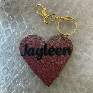 Big Red Heart Charm with glitter/ engraved request name at checkout add note at purchase