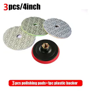 HUANG CHANG Dry 3 Step Quick Diamond Polishing Pads with 5/8’’-11 Backer Pad 4PCS Wet Granite Stone Polish Pad Kit for Drill, Grinder, Polisher, 1-3 Grit Polishing Pad 4 Inch for Concrete Marble Rock Countertop Quartz