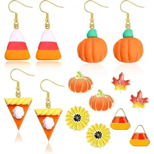Fall Earrings for Women Thanksgiving Earrings 7 Pairs Candy Corn Pumpkin Pie Leaf Sunflower Earrings Lightweight Autumn  Thanksgiving Gift