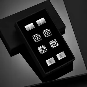 LUX-US - 4 Pairs Cufflinks Set CuffLinks For Mens Wedding Souvenirs Groomsmen Gift Man Shirt Cufflink With Box Luxury Jewelry Tie Clips