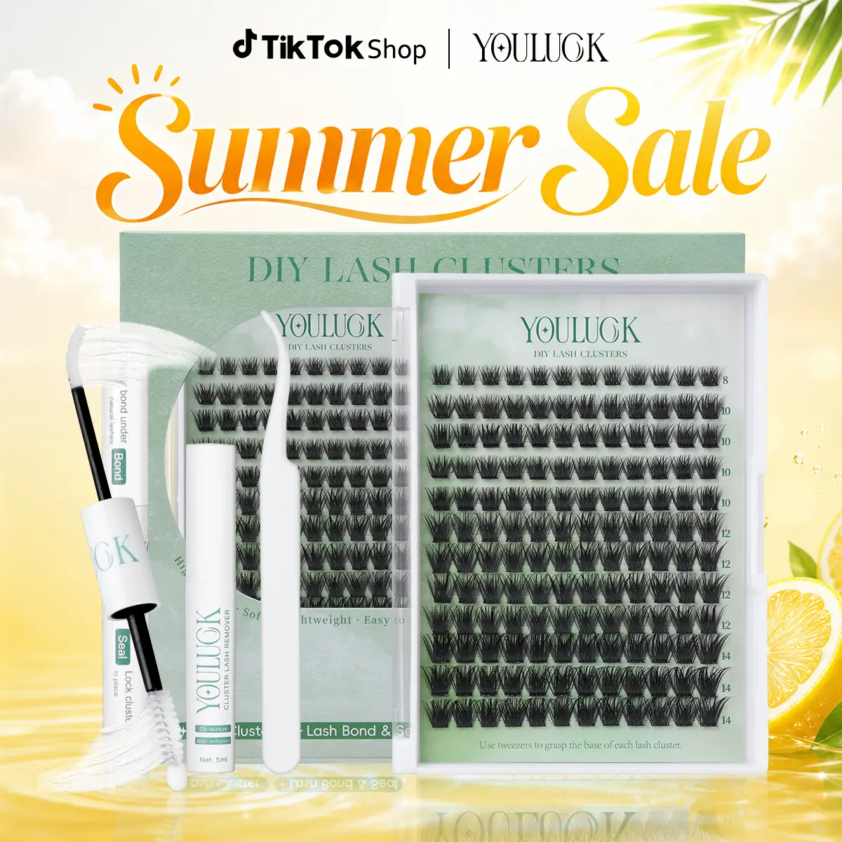 YOULUCK Short Enchantress Lashes - Soft Fluffy Long-Lasting Lashes with Glue Remover & Tweezer for Beginners Easy At-Home Application Eyelash Set