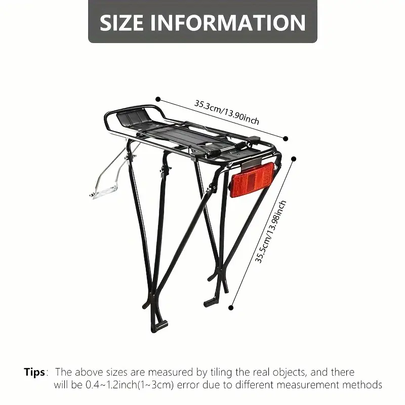 Spacious Bicycle Luggage Rack, Black Frame-Mounted Rear Carrier for Mountain Bike Use, Bicycle Accessories, Spacious Rack, Unisex, Bikes, Adjustable, Durable, Durable And Spacious
